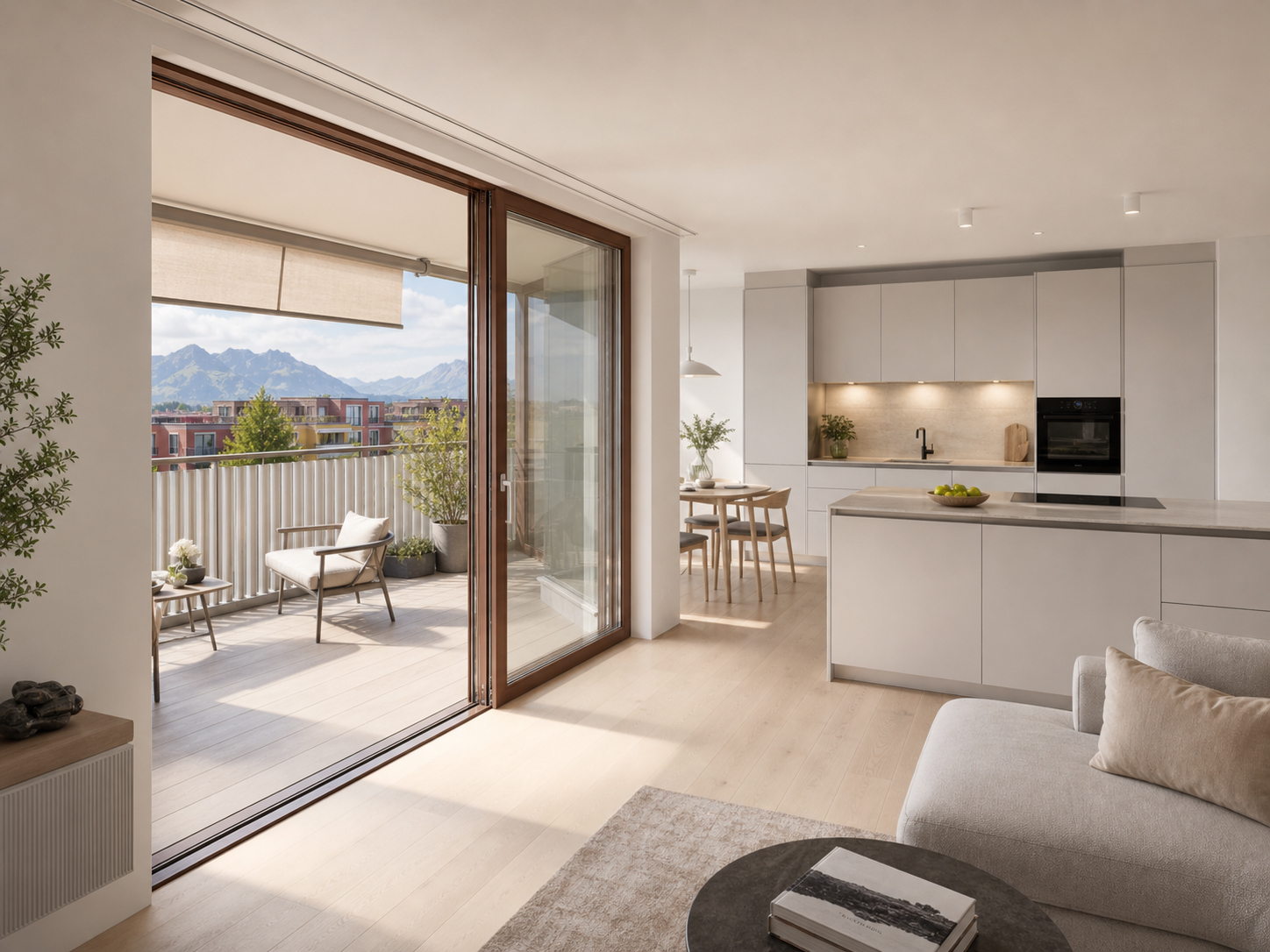Professionelle Immobilienfotografie Luzern – Wohnung mit Bergblick und Balkon – Fotoatelier Mariano