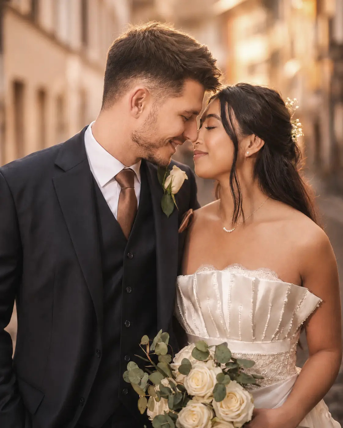 Hochzeit Rathaus Zug intimer Moment des Brautpaars in der Altstadt – Fotoatelier Mariano
