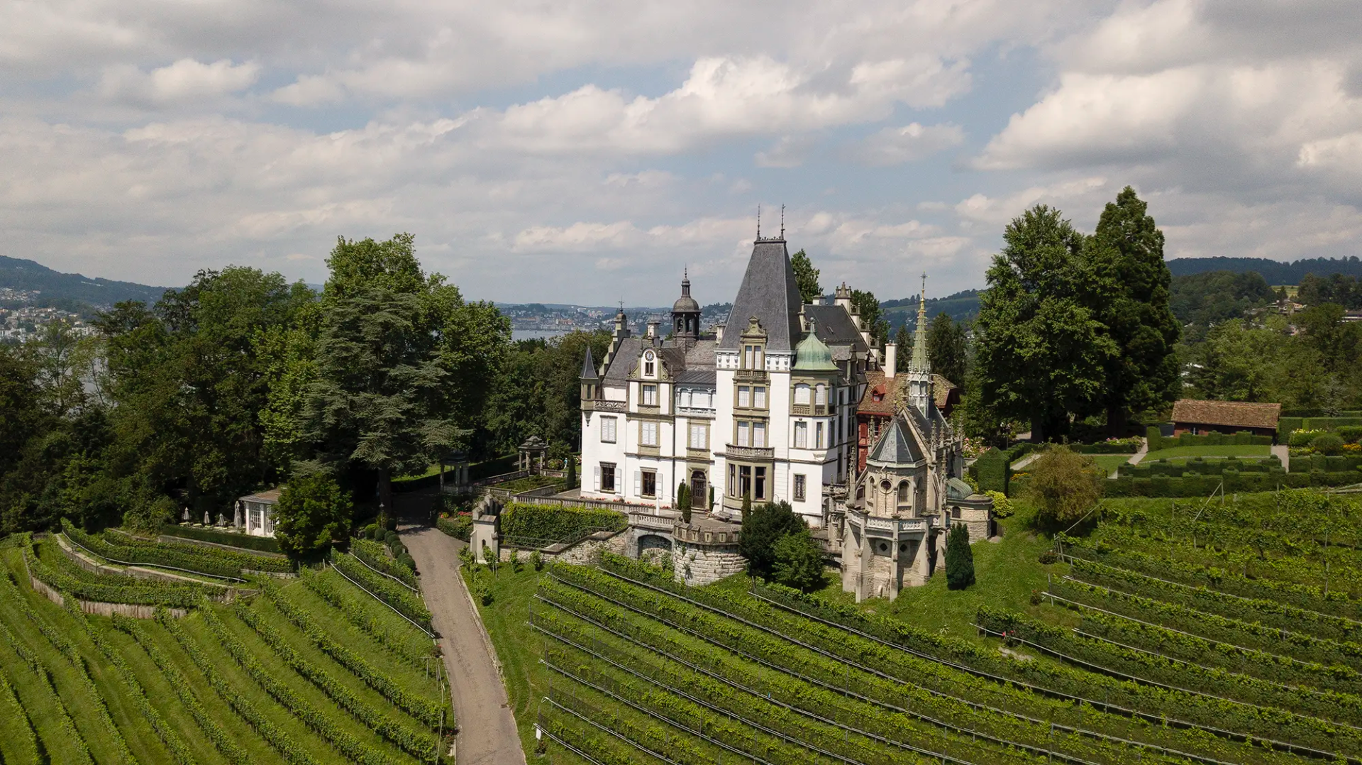 Schloss Meggenhorn als Hochzeitslocation bei Luzern aus der Luft