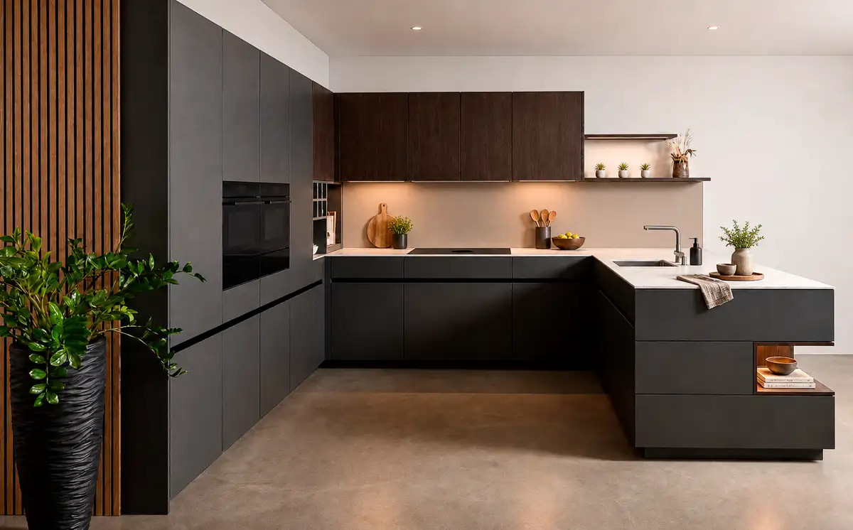 Showroom-Aufnahme einer modernen Küche bei Holzgang Küchen AG in Küssnacht
