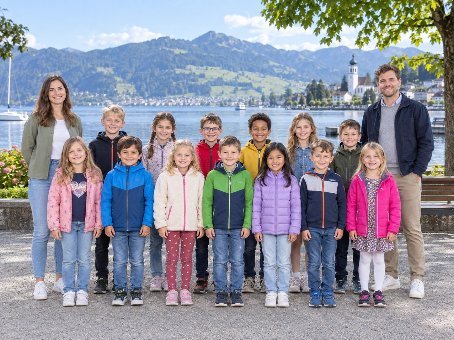 Klassenfoto einer Schulklasse am See für Schulfotografie in Küssnacht und Umgebung.
